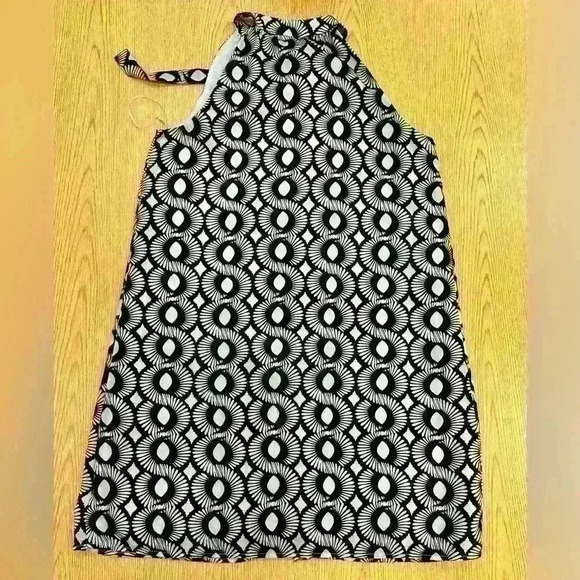 Kaari Blue Sleeveless Tie Neck Black and White Geometric Print Dress Size Medium - Picture 2 of 6